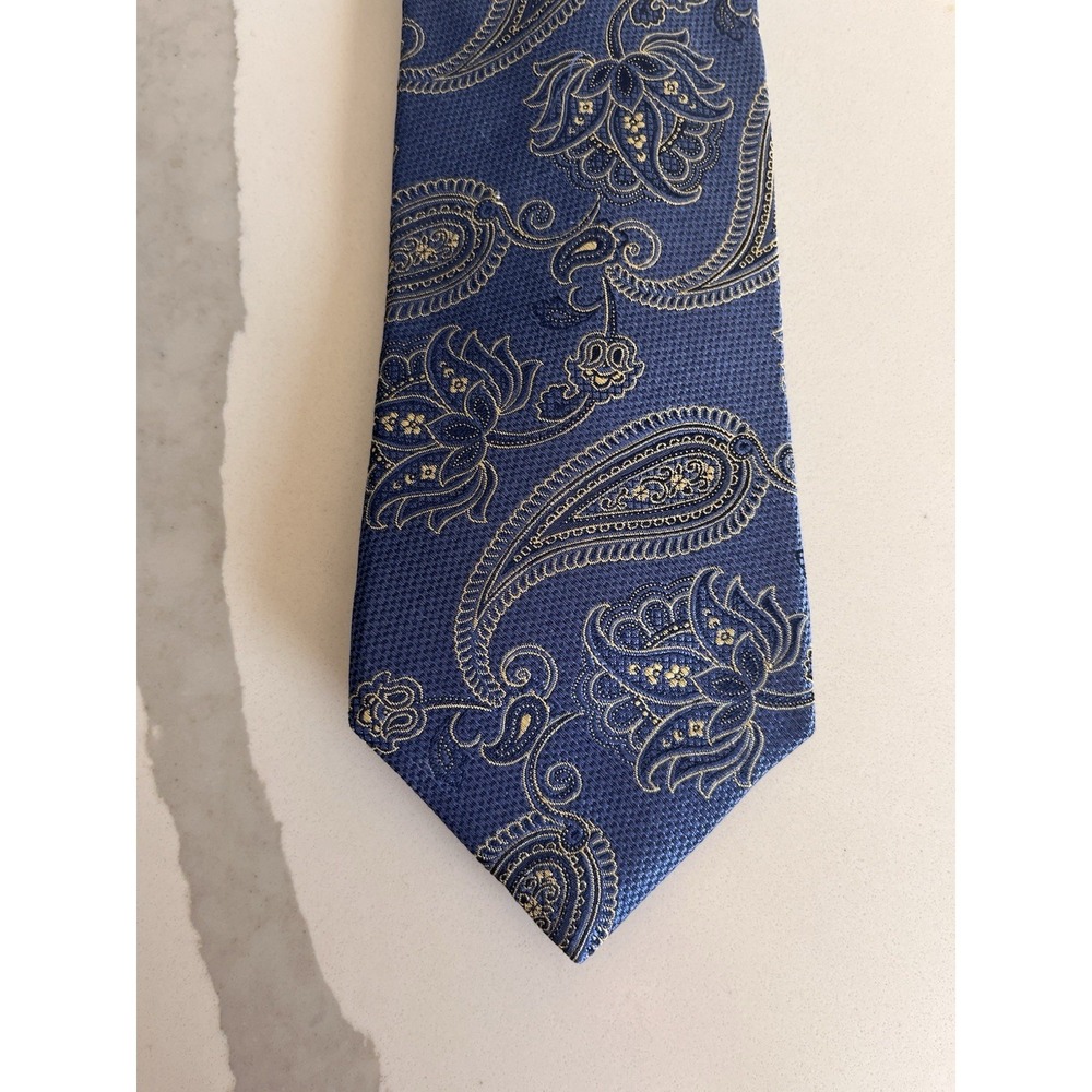Daniel Cremieux Paisley Tie‎ Necktie Gold And Dark Blue 63"x3.5"